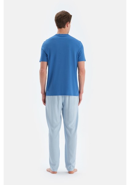 Sax Mavisi Baskı Detaylı Kısa Kollu Tişört Pantolon Pijama Takımı fiyatları