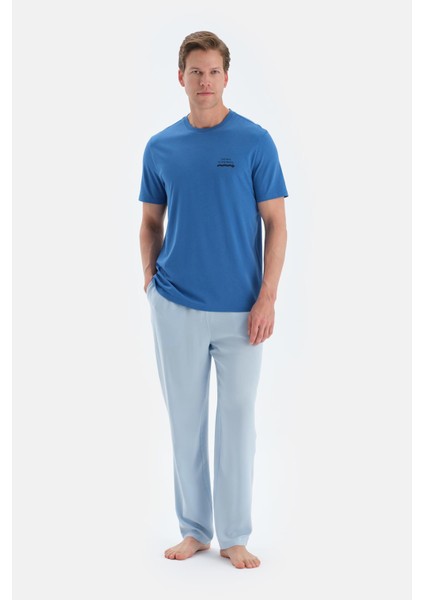 Sax Mavisi Baskı Detaylı Kısa Kollu Tişört Pantolon Pijama Takımı fırsatları