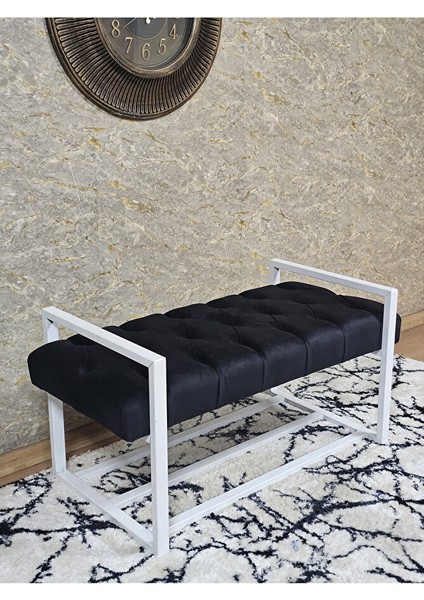 Beyaz Boyalı Metal 80 cm Puf Bench - Antre Puf - Hol Bench - Puf - Oturak - Bench Siyah Renk 90 x 45 Boyut/ebat