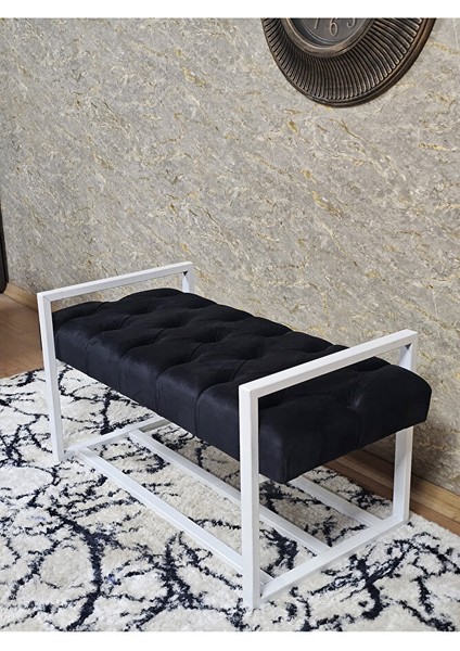 Beyaz Boyalı Metal 80 cm Puf Bench - Antre Puf - Hol Bench - Puf - Oturak - Bench Siyah Renk 90 x 45 Boyut/ebat fırsatları