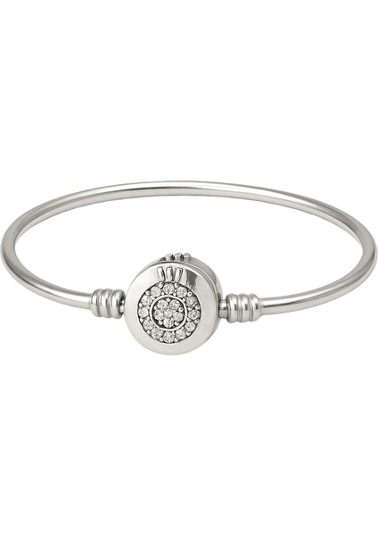 925 Ayar Gümüş Taç Detaylı Göz Alıcı Taşlı Klipsli Kelepçe Bilezik