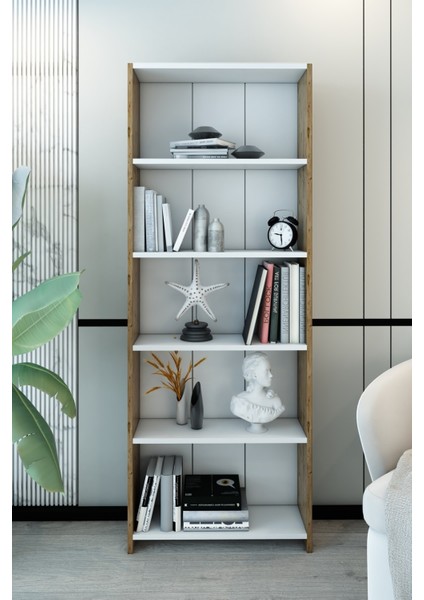 Dekoratif 5 Raflı Modern Kitaplık | Mutfak Dolabı | Çok Amaçlı Kitaplık | Salon Ofis Raflı Dolap