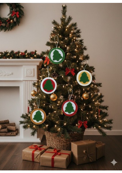El Yapımı Yılbaşı Ağacı Süsü, Çam Ağacı Süsü, Noel Ağacı Süsü, 5'li Keçe Çam