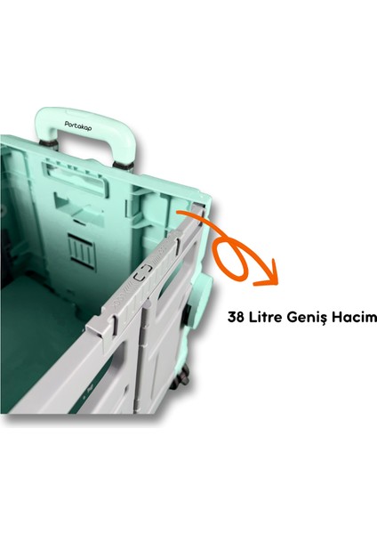 4 Tekerlekli Yeşil, 38L Orta Boy, Hareketli Alüminyum Tutacaklı Alışveriş Arabası - 55MM. Büyük Tekerlekli