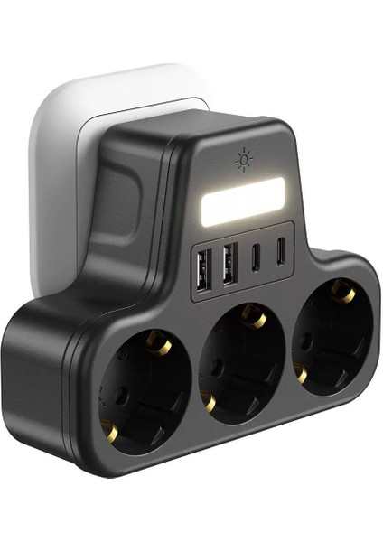 Çoklu Gece Lambalı Priz Yüksek Gerilim Korumalı 3'lü Priz 2x USB 2x Type-C Çıkışlı Grup Priz Çoğaltıcı fiyatları
