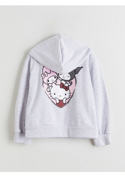 Yeni Sezon Kapüşonlu Hello Kitty Baskılı Kız Çocuk Fermuarlı Sweatshirt