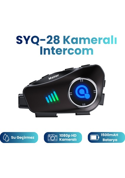 Syq-28 Kameralı Bluetoothlu Motosiklet Kask Kulaklık Intercom Rgb Işıklı Motorsiklet Interkom
