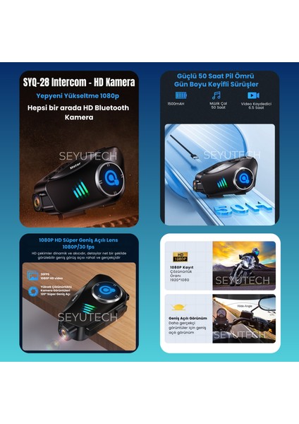 Syq-28 Kameralı Bluetoothlu Motosiklet Kask Kulaklık Intercom Rgb Işıklı Motorsiklet Interkom fiyatları