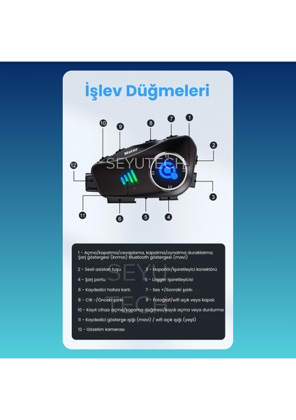 Syq-28 Kameralı Bluetoothlu Motosiklet Kask Kulaklık Intercom Rgb Işıklı Motorsiklet Interkom indirimleri