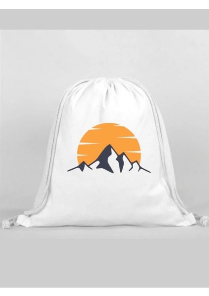 Dağ Baskılı Sırt Çantası - Ip Büzgülü Spor Çanta