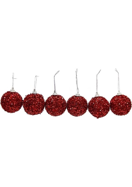 Yılbaşı Süsü Kırmızı Parıltılı Top 6 Lı 4 cm
