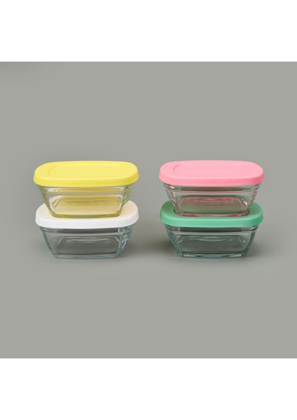 Glass 4 You 4'lü Kapaklı Cam Saklama Kabı - Renkli - 310 ml