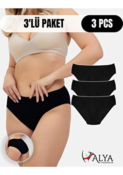 Kadın Pamuklu Bato Külot - 3 Adet Siyah - 3'lü Paket Büyük Beden Dahil Iç Çamaşırı