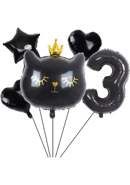 Siyah Kedi Temalı Folyo Yaş Balon Set