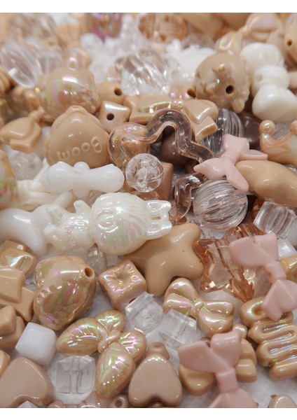 Krem Karamel Jelly Charm Boncuk Karışık 30 Adet Figür Boncuk Kahve Rengi Figürlü Boncuk fırsatları