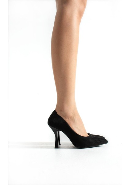 Castle - Siyah Süet Kadın Topuklu Ayakkabı 25-10025