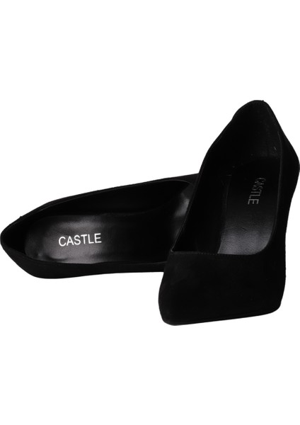Castle - Siyah Süet Kadın Topuklu Ayakkabı 25-10025