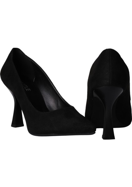 Castle - Siyah Süet Kadın Topuklu Ayakkabı 25-10025