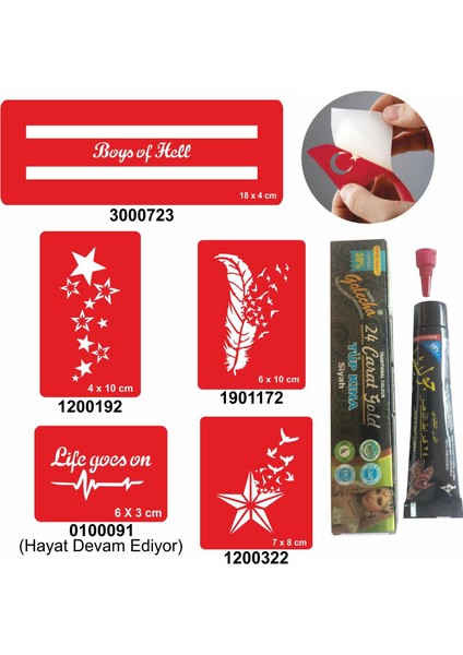 Yıldız Şerit Desenleri Hint Kınası ile Geçici Dövme Yapma Seti