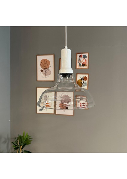 Vishi Cam Şeffaf Tekli Avize Beyaz Fener Başlık Retro Sarkıt Lamba Restoran Salon Aydınlatma
