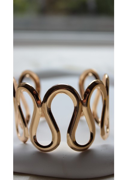 Dalgalı Model Gold Kelepçe Bilezik