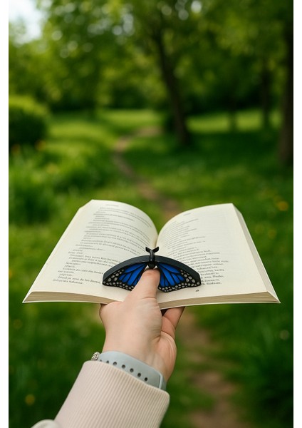 Kitap Ayracı - Sayfa Tutucu - Tek El Kitap Okuma Aparatı (Mavi Kelebek)