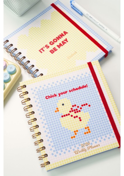 15X15 cm Kare 2'li Set Spiralli 2026 Yılı Haftalık Ajanda ve Defter