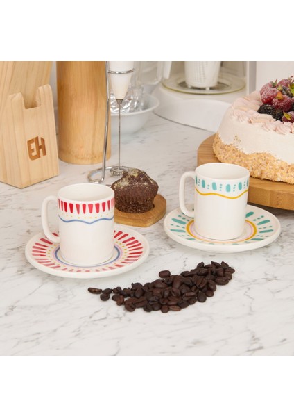 Kitchen Bon Appetit Amour 4 Parça Kahve Fincan Takımı - Renkli