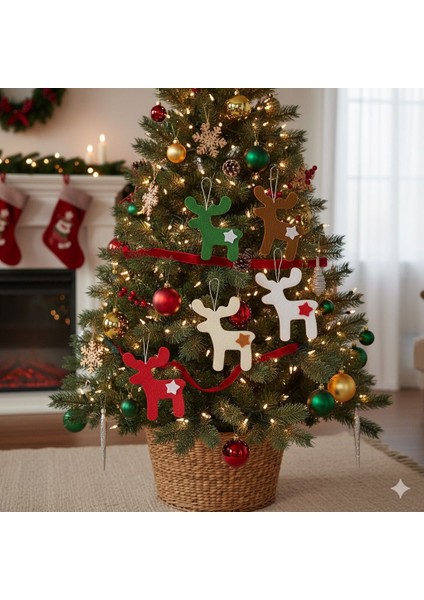El Yapımı Yılbaşı Ağacı Süsü, Çam Ağacı Süsü, Noel Ağacı Süsü, 5'li Keçe Geyik