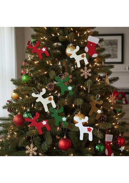 El Yapımı Yılbaşı Ağacı Süsü, Çam Ağacı Süsü, Noel Ağacı Süsü, 5'li Keçe Geyik fiyatları