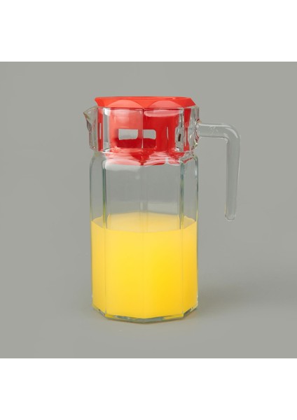 Köşem Sürahi - Şeffaf / Kırmızı - 1,25 Lt