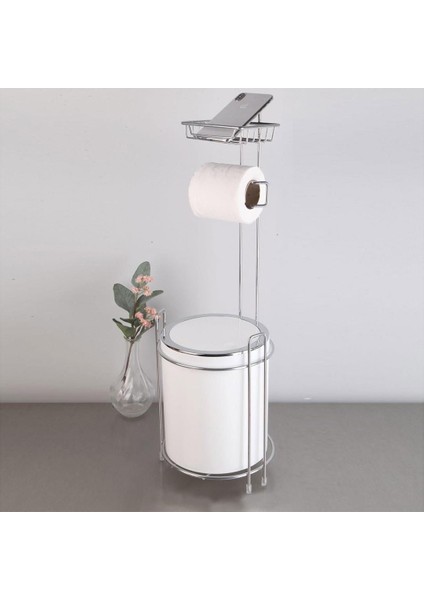 Yedekli Wc Kağıtlığı ve Çöp Kovası - Beyaz