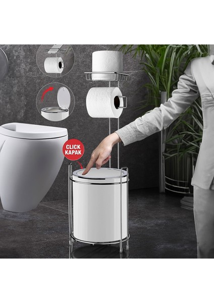 Yedekli Wc Kağıtlığı ve Çöp Kovası - Beyaz modelleri