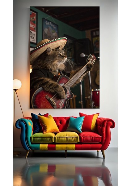 Solist Kedi 1 :)Ev Duvar Salon Güzellik Salonu Ofis Dükkan Dekarasyon Kanvas Tablo