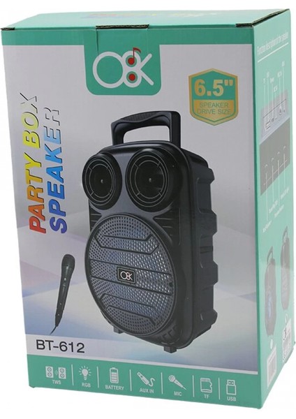 6.5 Inç Bluetooth Wireless Mikrofonlu Hoparlör - Speaker USB Sarjlı Aux - Tf - USB BT-612 (4887)