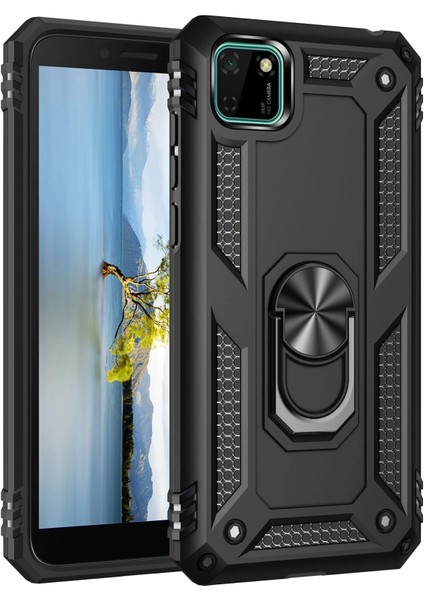 Bfs Huawei Y5P Kılıf Sofya Yüzüklü Silikon Kapak - Siyah