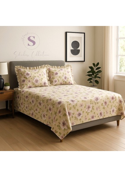 Peony Çiçekli % 100 Pamuk Yatak Çarşafı + Yastık Kılıfı