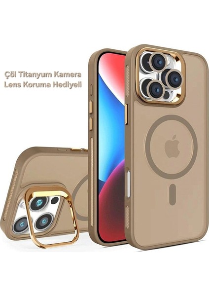 Apple iPhone 14 Pro Max Kamera Lens Koruma Hediyeli Magsafe Özellikli Standlı Premium Lüks Kılıf