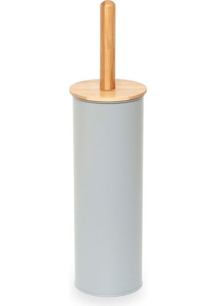 Bambu Saplı Metal Tuvalet Fırçalık - Gri
