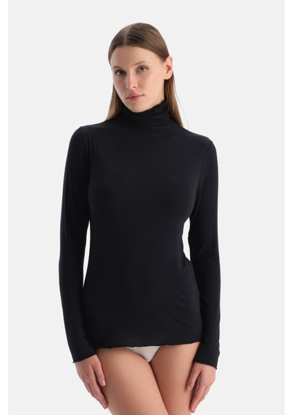 Siyah 5023KC Modal Kaşmir Boğazlı Uzun Kollu Üst