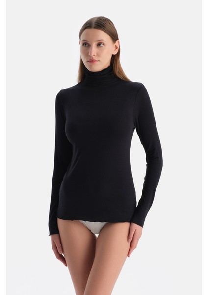 Siyah 5023KC Modal Kaşmir Boğazlı Uzun Kollu Üst fırsatları