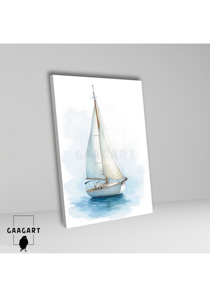 Tekli Dikey Kanvas Tablo Mavi Deniz ve Yelkenli Illüstrasyonu fiyatları