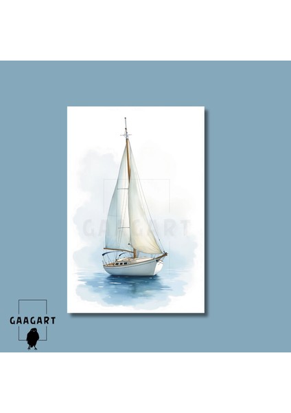 Tekli Dikey Kanvas Tablo Mavi Deniz ve Yelkenli Illüstrasyonu modelleri