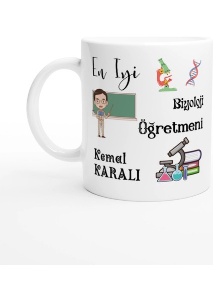 Biyoloji Öğretmeni Hediyesi – Kişiye Özel Porselen Kupa Bardak, Çift Taraf Baskılı, 300 Ml, Kutulu