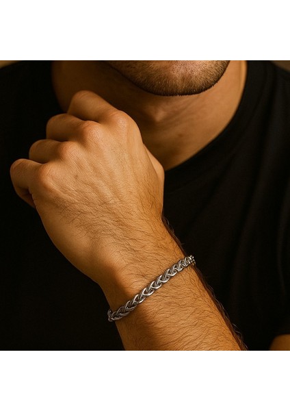 Gümüş Kaplama Unisex BILEKLIK-21CM Uzunluk-3 mm Orta Kalınlık