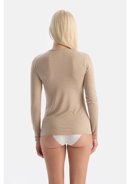 Sütlü Kahve 5119KC Modal Kaşmir V Yaka Uzun Kollu Üst fiyatları