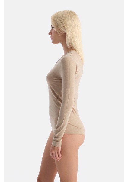 Sütlü Kahve 5119KC Modal Kaşmir V Yaka Uzun Kollu Üst modelleri