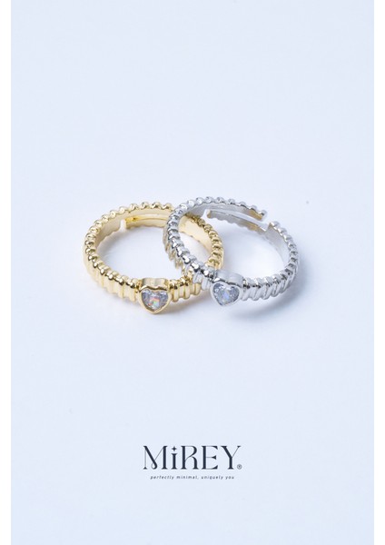 Taş Kalpli Silver Ayarlanabilir Çelik Yüzük