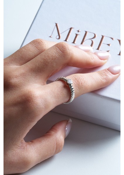 Taş Kalpli Silver Ayarlanabilir Çelik Yüzük