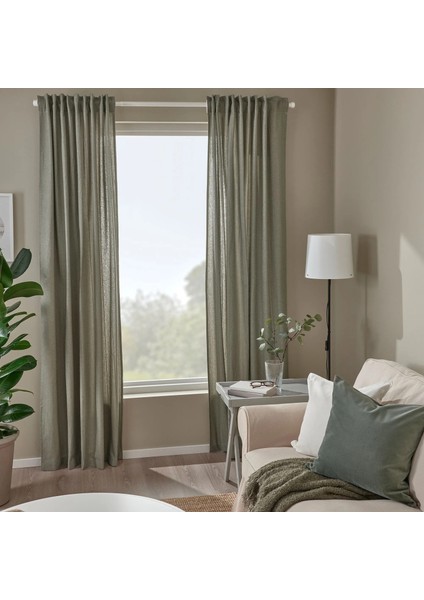 Lenda Fon Perde / 2 Kanat Açık Gri Yeşil 140 x 300 cm Işık Filtreleyici Pamuk modelleri